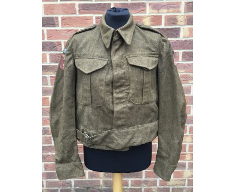 A good pair of scarce original WW2 era, 1940 pattern battledress blouses, as worn by 14782505 Gunner Benjamin Arthur Lowe of 