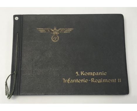 A good pre-WW2 / WW2 era German photograph album for the ‘5.Kompanie Infanterie-Regiment II’. Featuring a black cover with fo