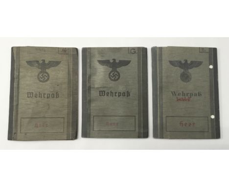 3 examples of early 1940’s German Army Wehrpass’, all to casualties on the Eastern Front. To include: a 2nd type r example na