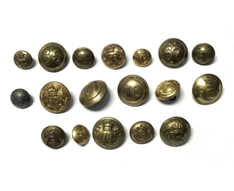 A good selection of 19th century British foot regiment buttons, including some late Georgian examples. To included examples f