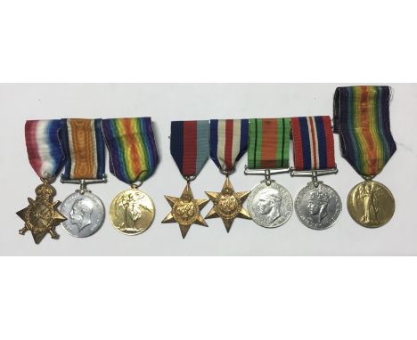 A selection of British WW1 and WW2 medals. To include: 1915 Star trio, awarded to 218351 Sapper John Leech of the Royal Engin