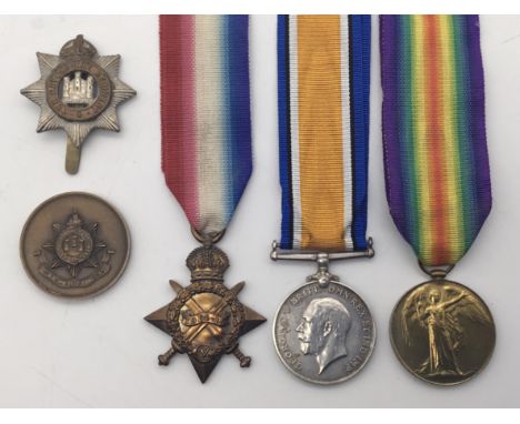 A WW1 1915 Star medal group, and other associated items awarded 10905 Pte William Ball of the 8th Devonshire Regiment. To inc