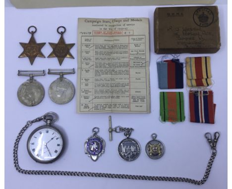 A selection of WW2 medals, with original transit box, awarded to 1705638 J.Weston. To include: the 1939-45 Star, Africa Star,