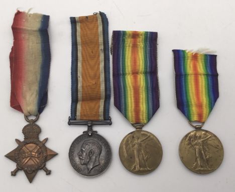 A selection of WW1 British medals, including 2 singles. To include: a single 1915 Star awarded to 18201 Pte/Acting Cpl Robert