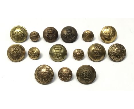 A good and scarce selection of 19th century British foot regiment tunic buttons, with some late Georgian examples. To include