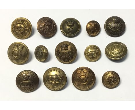A good selection of 19th century British foot regiment tunic buttons. To include examples for: the 8th (Kings) Regiment of Fo