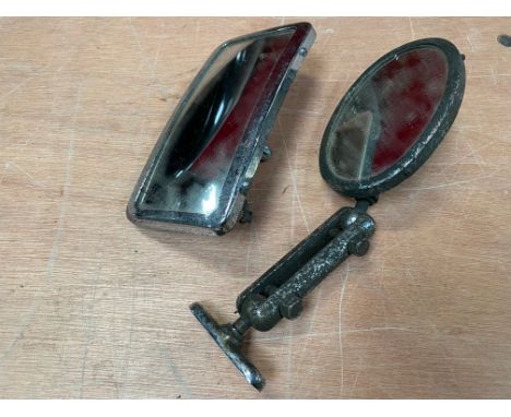 A Desmo rectangular exterior rear view mirror plus an Eversure oval mirror with bracket.
