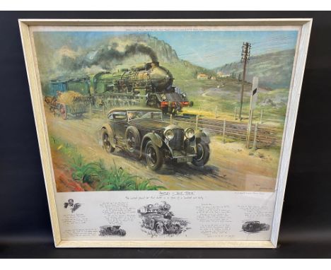 TERENCE CUNEO - 'Bentley v Blue Train', a large framed and glazed print with detached information and images below, published
