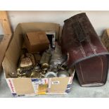 A quantity of miscellaneous including Brass, Leather satchel etc