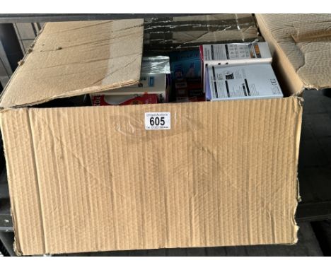 A large box of assorted household light bulbs