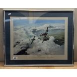 A Framed & Glazed signed Battle Of Britain dogfight print titled 'Duel Of Eagles' by Robert