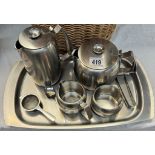 A stainless steel tea set & tray