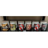 6 Petroliana themed mugs including Snap-on, Castrol & Champion spark plugs