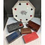 A vintage playing card drinks tray, various card games & carpet bowls
