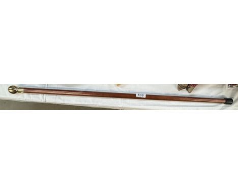 A modern turned brass handled walking stick