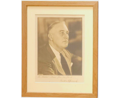 President Franklin D. Roosevelt signed 15x12inch overall framed and matted vintage black and white photo. Franklin Delano Roo