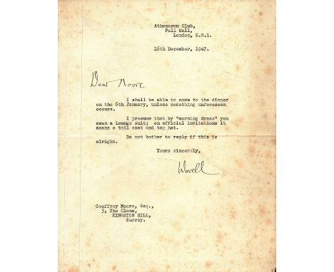 Lord Wavell (Field Marshal) TLS dated 16th December 1947 interesting content. Field Marshal Archibald Percival Wavell, 1st Ea