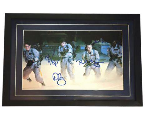 Ghostbuster 1984 movie multi signed colour photo, Bill Murray, Dan Aykroyd, Harold Ramis and Ernie Hudson. Framed and mounted