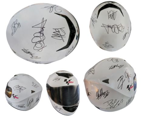 Moto GP multi signed Full size Dot Helmet 18, fantastic signatures past and present includes Valentino Rossi plus many others