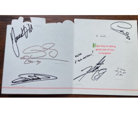 Lewis Hamilton Formula 1 Multiple signed Card. Get well soon card signed by Motor Racing legends Lewis Hamilton, Stirling Mos