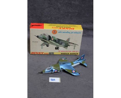 Mint Dinky Diecast #722 Hawker Harrier Jump Jet&nbsp; wiht inner card &amp; leaflet in firm box (slightly soiled) Diecast Mod