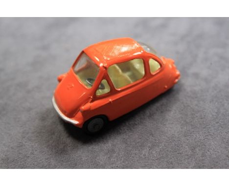 Corgi Toys Diecast # 233 Heinkel Economy Car In Orange Light Yellow Interior 1961 - 1964 Mint Model In Firm Crisp Box