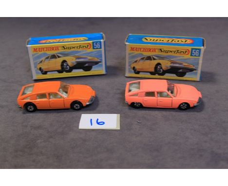 2 X Matchbox Diecast Model #56 MX 1800 Pinnfarina 1 In Orange And 1 In Light Peach Models Mint In Excellent Box