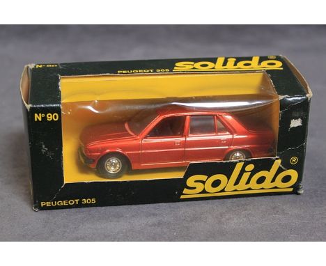 Solido Diecast Model #90 Peugeot 305 In Red Complete With Box