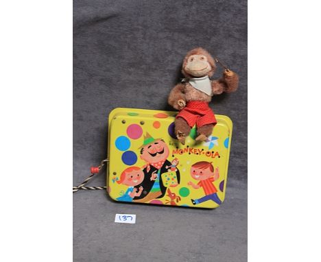 Mattel Monkey Ola Tin Lithograph 1953 Monkeyola Windup Music Box