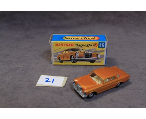 Matchbox Superfast Diecast Model #46 Mercedes 300 SE Metallic Gold Mint Condition In Crisp Box With End Flap Missing