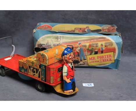 Wells Brimtoy Mr Porter And His Truck Tin Lithograph Toy 30cm 12 Long, 5 1/2 Tall, and  4 Wide#660 Mr Porter and His Truck, c