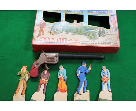 Very Rare Vintage Chad Valley Bandit Shooting Game: Complete With Repeating Gun Firing 6 Shots Without Reloading, 5 Cardboard