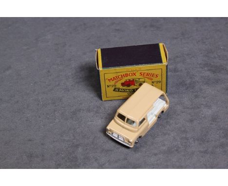 Matchbox Moko Lesney Diecast  # 29a Bedford Model delivery van in type B box model light brown body white bottles metal wheel