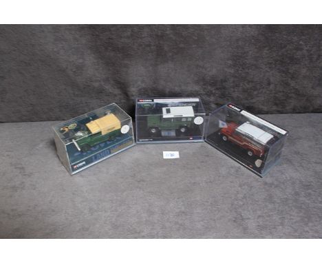 3x Corgi Diecast Landrovers in boxes, comprising of; #07404 Maidstone &amp; District Land Rover, #CC07705 Arrow Red Land Rove