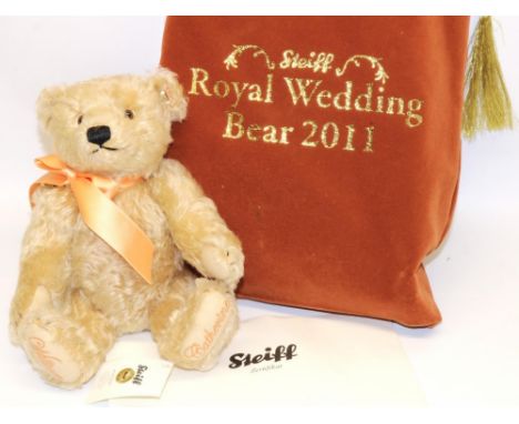 Steiff teddy bear: 2011 Royal Wedding commemorative bear, blonde mohair with peach ribbon and medallion, H26cm, with dust bag