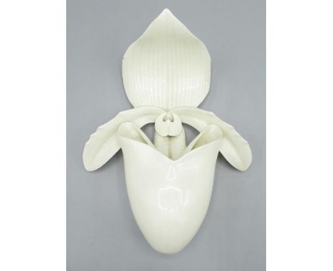 Late C19th Royal Worcester wall pocket modelled as an orchid, printed green back stamp, H20cm 