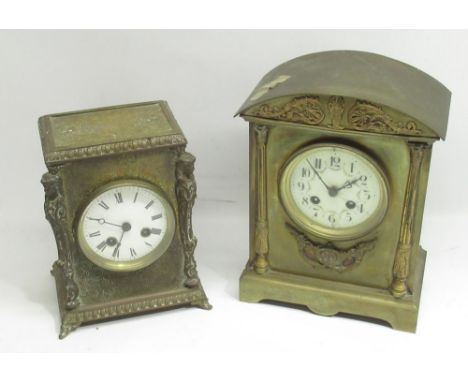 I. P. Japy &amp; Co., late C19th architectural design brass mantle clock, porcelain Arabic dial, signed movement striking on 