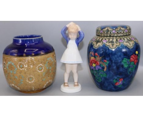 Keeling &amp; Co Losol Ware 'Magnolia' ginger jar and cover, H17.5cm; Bing &amp; Grondahl  figure of a girl No. 2381, H18.5cm