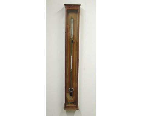 Philip Harris &amp; Co., Ltd., Birmingham - mid C20th brass stick barometer in glazed oak case, no. 1496, H122cm 