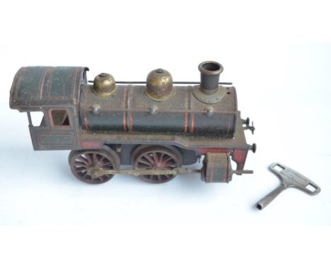 Vintage KBN (Karl Bub Nuremberg) O gauge clockwork 0-4-0 train model, with key (possibly not original), mechanism in fair wor