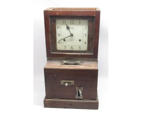 National Time Recorder Co., mid C20th oak clocking in clock, another National Time Recorder Co. clocking in clock and a Gledh
