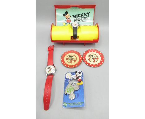 Vintage Elgin National Ind., Inc., Bradley Time - Walt Disney Mickey Mouse plated wristwatch with original box and guarantee 