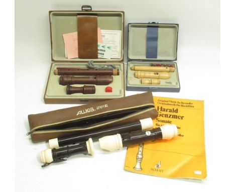 Two cased Moeck recorders, in original Moeck cases and a Aulos Tenor E No.511 recorder (3) 