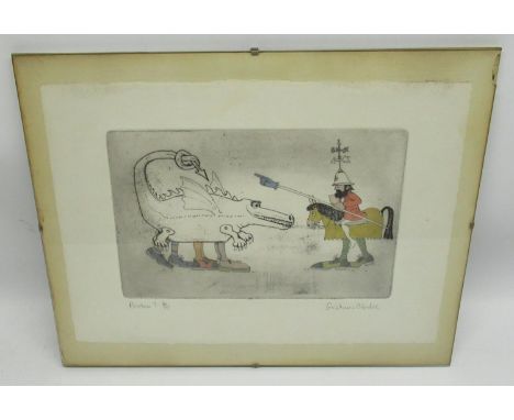 Clarke (Graham, 1941-); Pardon?, 1982, hand-coloured etching with aquatint on paper, signed, titled and numbered 41/75
