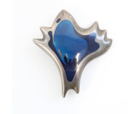 Georg Jensen silver and enamel modernist brooch in original GJ Inc. New York retail box 