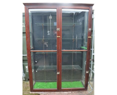 Early C20th mahogany glazed shop/retailers display cabinet with adjustable brass shelf brackets and 4 glazed shelves. H190xD4