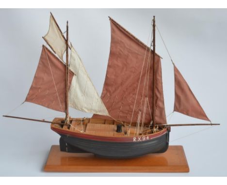 Large static wooden model of The Hastings fishing lugger RX94, built from the vintage and discontinued Remploy kit, the model