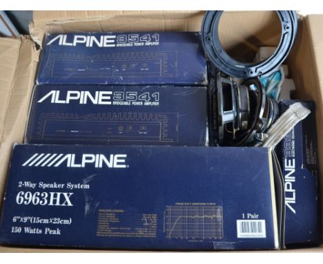 Collection of Alpine car stereo equipment to include 2x 3541 Bridgeable Power Amplifiers, 3339 Electronic Equalizer, 6010 Bal