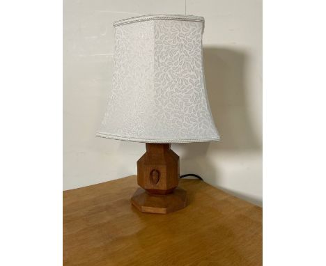 Alan Acornman Grainger, Acorn Industries Brandsby - an oak  octagonal baluster table lamp, carved with signature acorn, with 