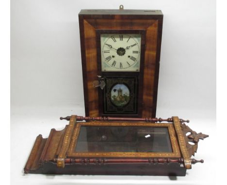 Jerome &amp; Co. early C20th walnut 30 hour shelf clock H66cm and a late C19th inlaid walnut wall clock case with Tunbridge w